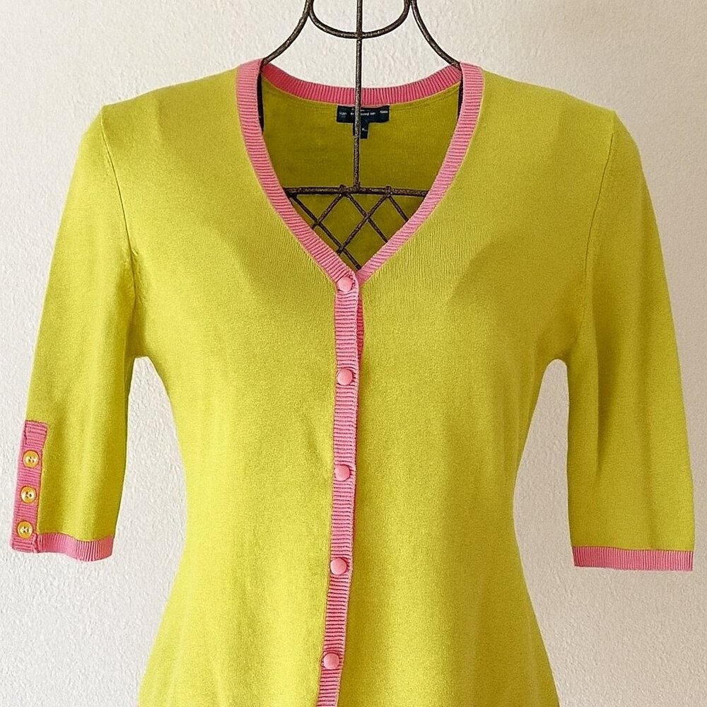 Good Clothes Cardigan 90s Y2K Vintage Silk Blend Green and Pink VNeck Small